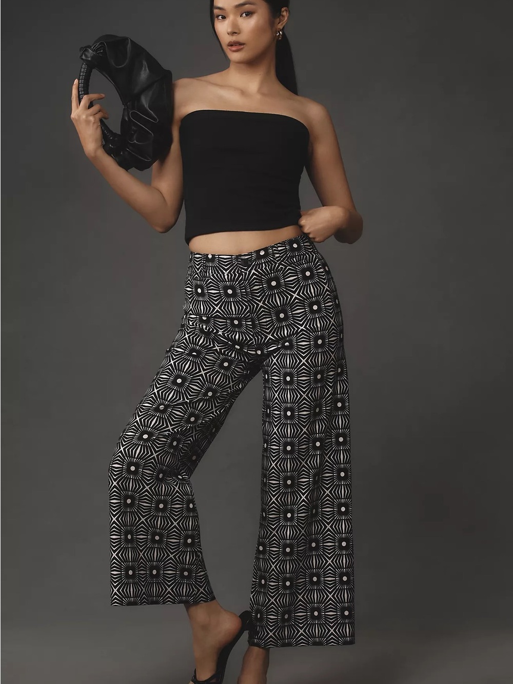Maeve Ettie High Rise Wide-Leg Geometric Print Pants - Black